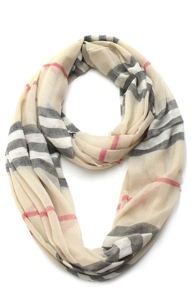 EAS8082 Plaid Frayed Infinity Scarf