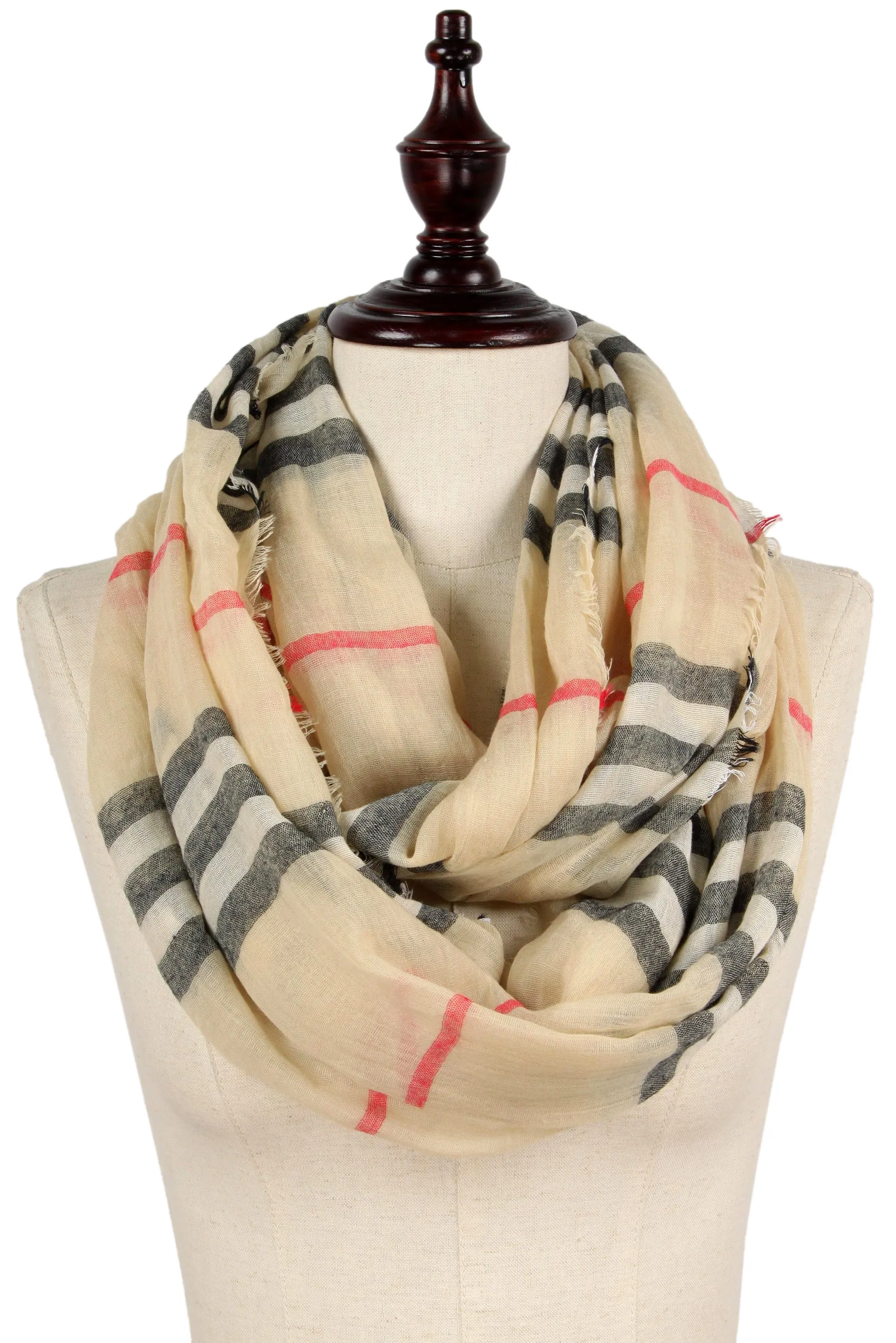 EAS8082 Plaid Frayed Infinity Scarf