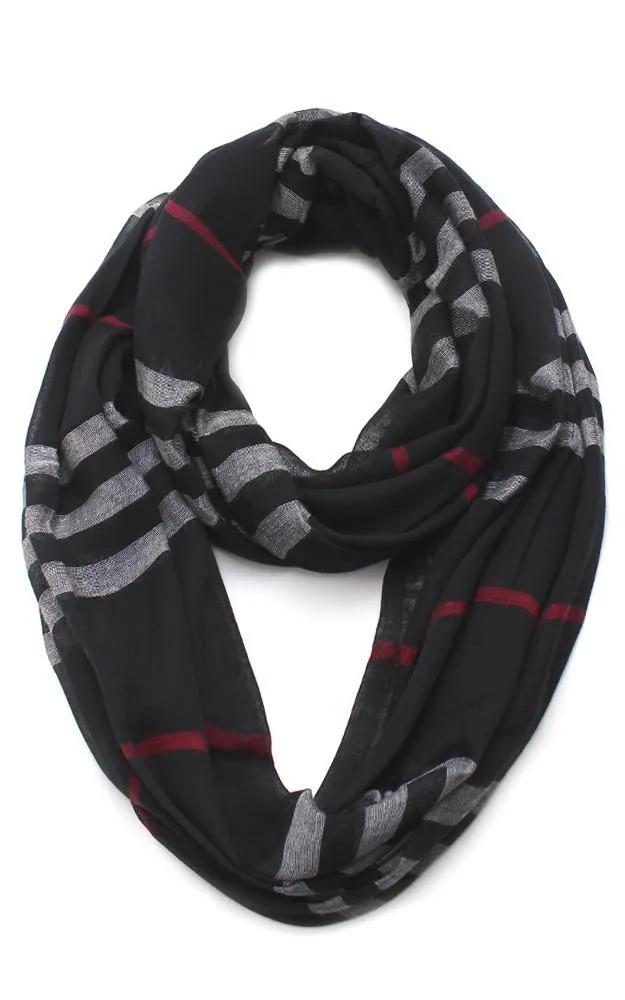 EAS8082 Plaid Frayed Infinity Scarf