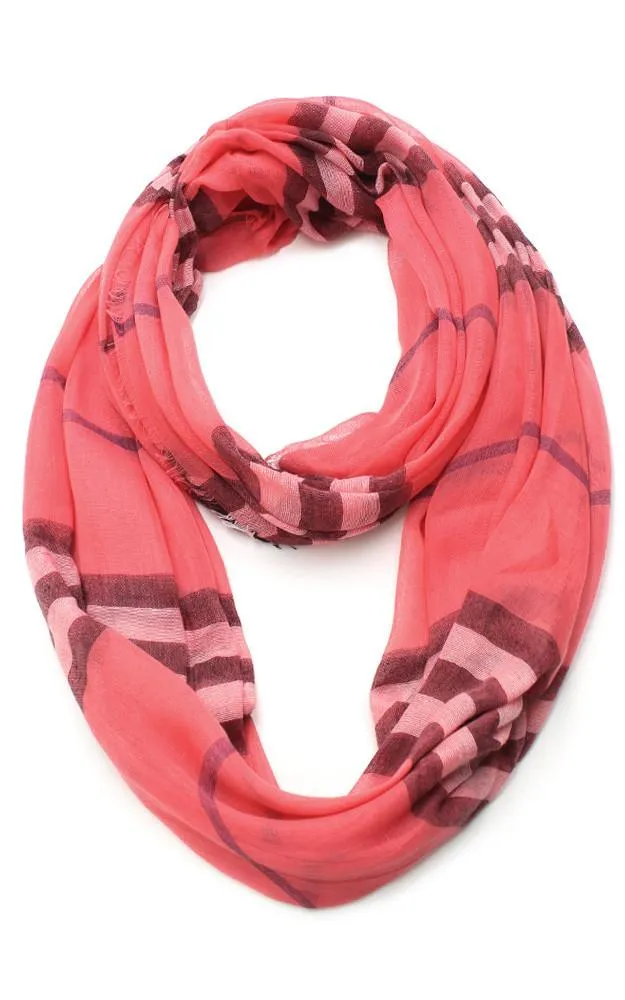 EAS8082 Plaid Frayed Infinity Scarf