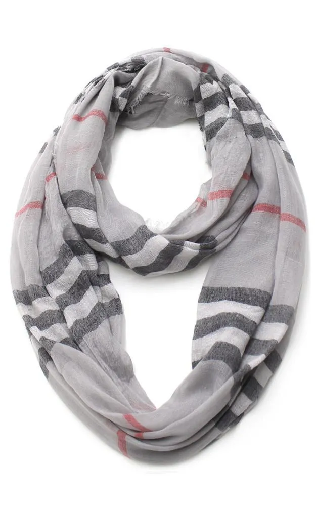 EAS8082 Plaid Frayed Infinity Scarf