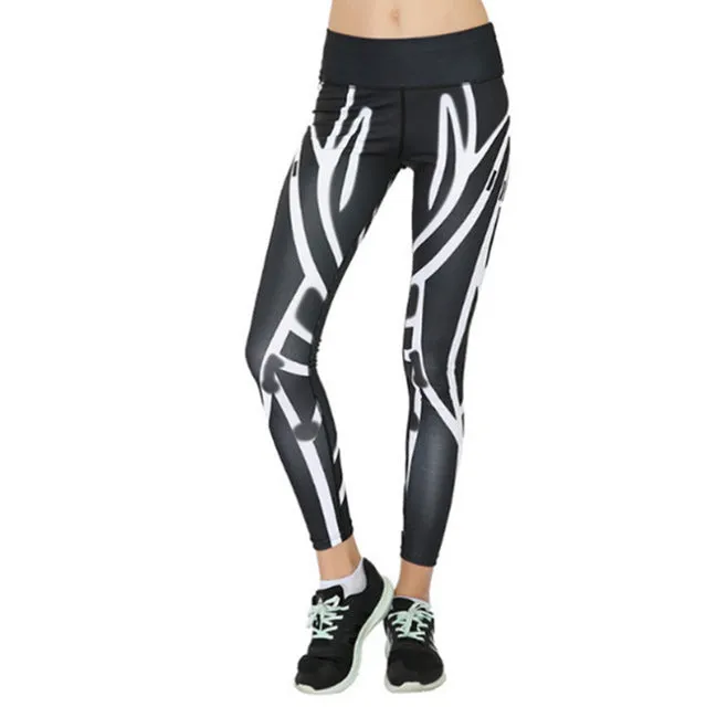 Fitness Women Leggings Fashion Print Mid Waist Elastic Push Up Ankle Length Polyester Legging Casual Femme Leggings