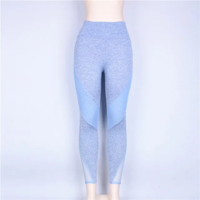 Fitness Women Leggings Workout High Waist Elastic Push Up Mesh Patchwork Ankle Length Polyester Leggings