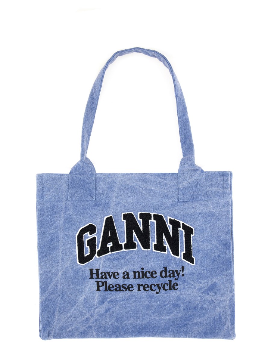 GANNI    LARGE COTTON CANVAS LOGO SHOPPER BAG