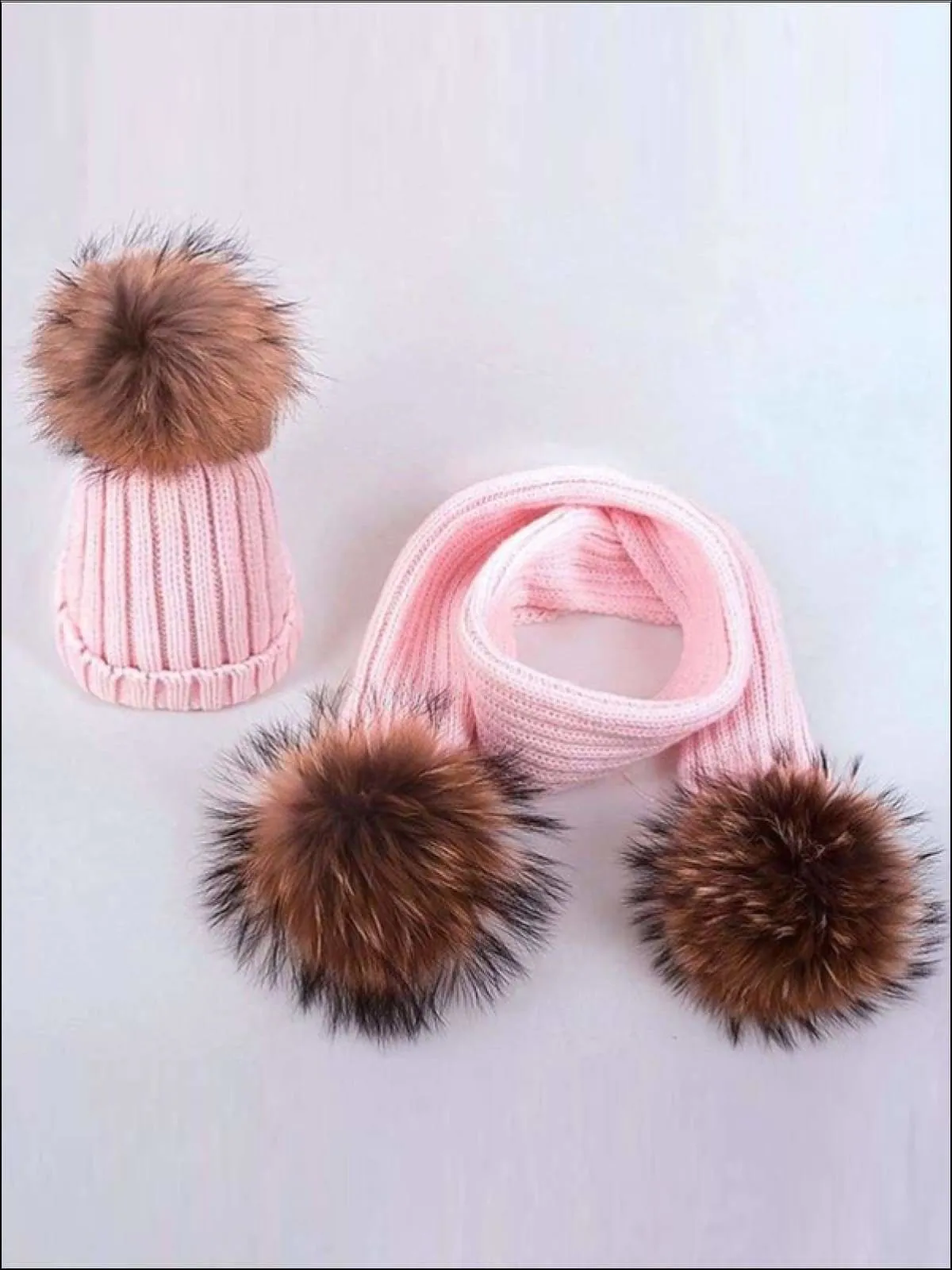 Girls Faux Fur Pom Pom Knitted Hat