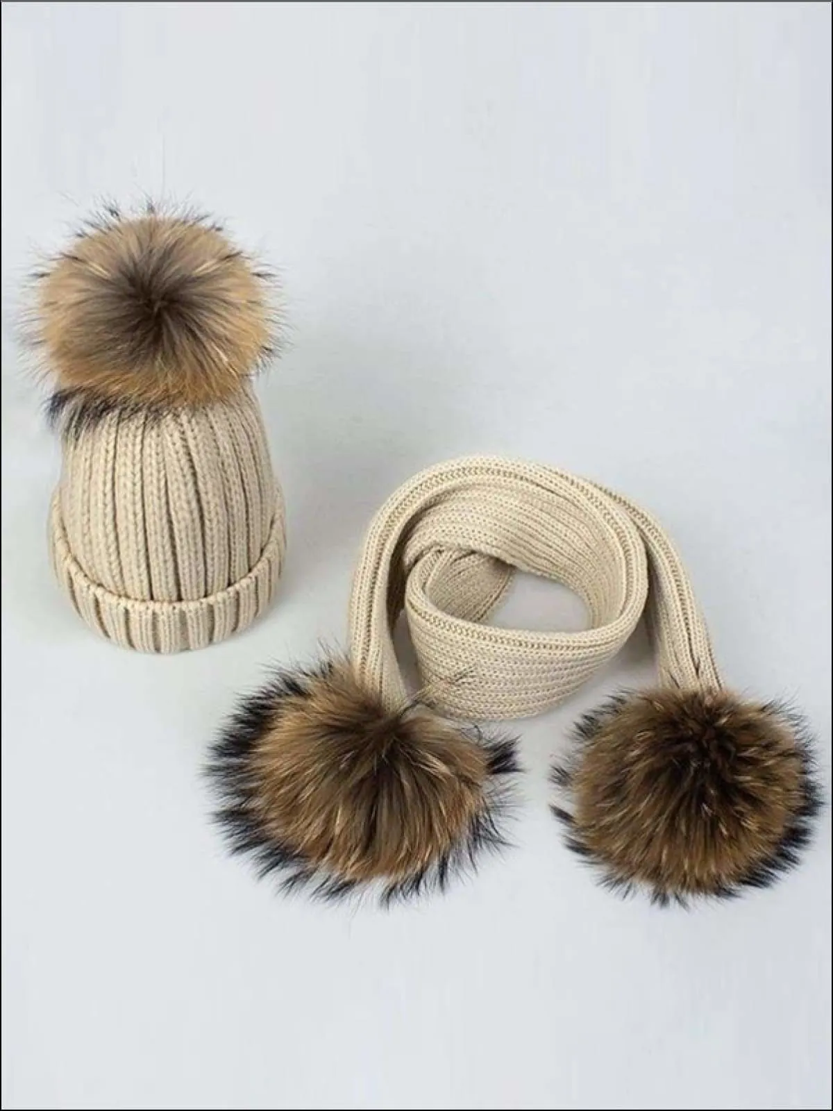 Girls Faux Fur Pom Pom Knitted Hat