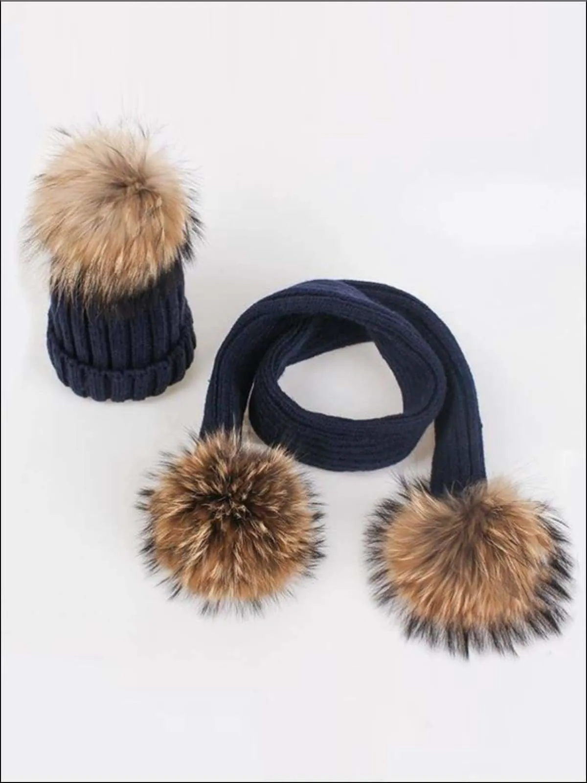 Girls Faux Fur Pom Pom Knitted Hat