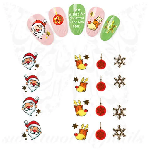 Gold Christmas Nails Santa Reindeer Water Decals