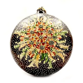 Gold Flowers Large Round Ceramic Ornament