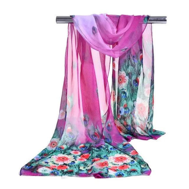 Good quality Women Chiffon scarf Print Soft Warm Scaves For Women Long Voile Shawls and Wraps echarpe hiver femme #1201 GS