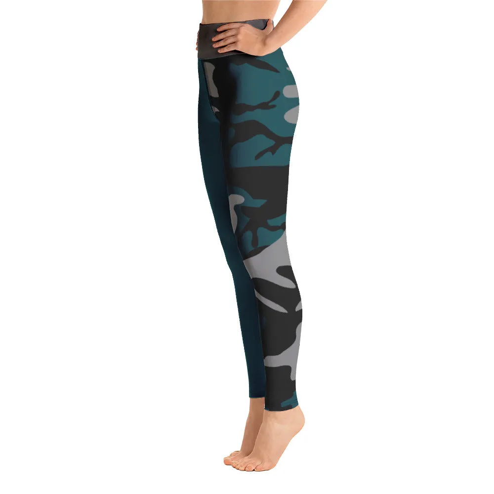 Gray, Teal and Black Yoga Leggings