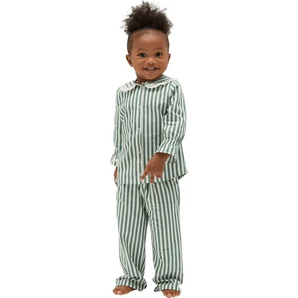 Hill House Home The Baby Cypress Pajama Set, Green Stripe