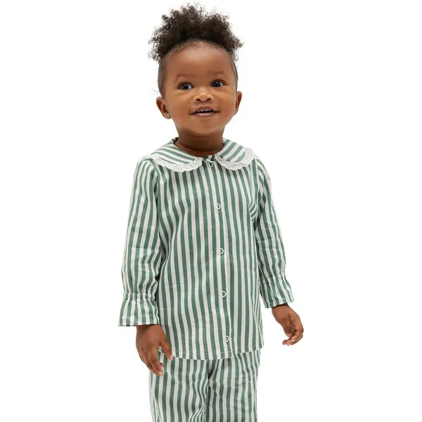 Hill House Home The Baby Cypress Pajama Set, Green Stripe