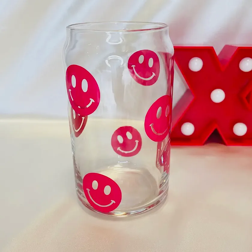 Hot Pink Happy Face Ice Coffee Cup