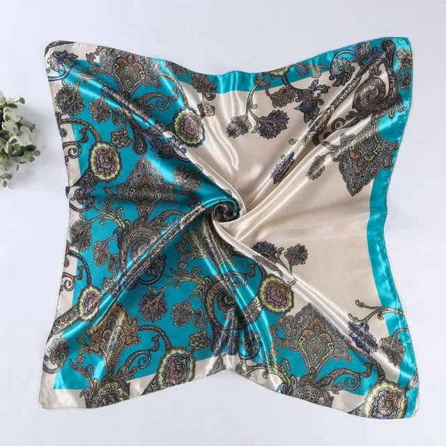 Hot Sale Satin Square Scarf For Women Floral Printed Scarves For Ladies Women Polyester Scarves 90*90cm 5 Colors #1201 SM6