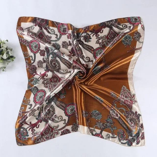 Hot Sale Satin Square Scarf For Women Floral Printed Scarves For Ladies Women Polyester Scarves 90*90cm 5 Colors #1201 SM6