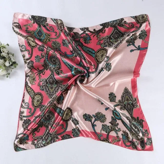 Hot Sale Satin Square Scarf For Women Floral Printed Scarves For Ladies Women Polyester Scarves 90*90cm 5 Colors #1201 SM6