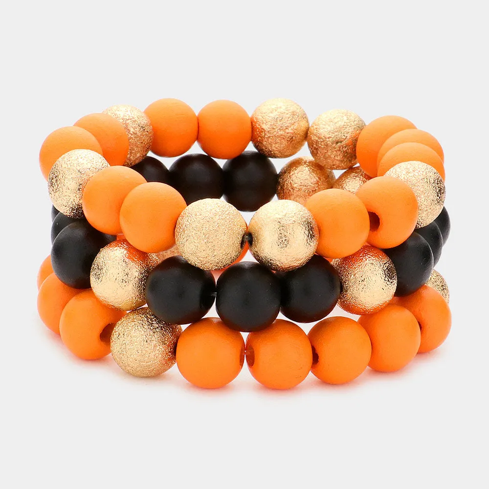 iLLASPARKZ 3PCS - Frosted Metal Ball Halloween Beaded Stretch Bracelets