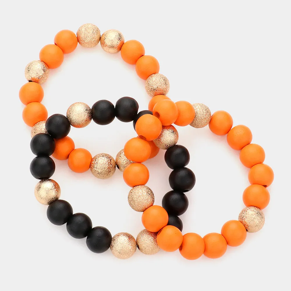 iLLASPARKZ 3PCS - Frosted Metal Ball Halloween Beaded Stretch Bracelets