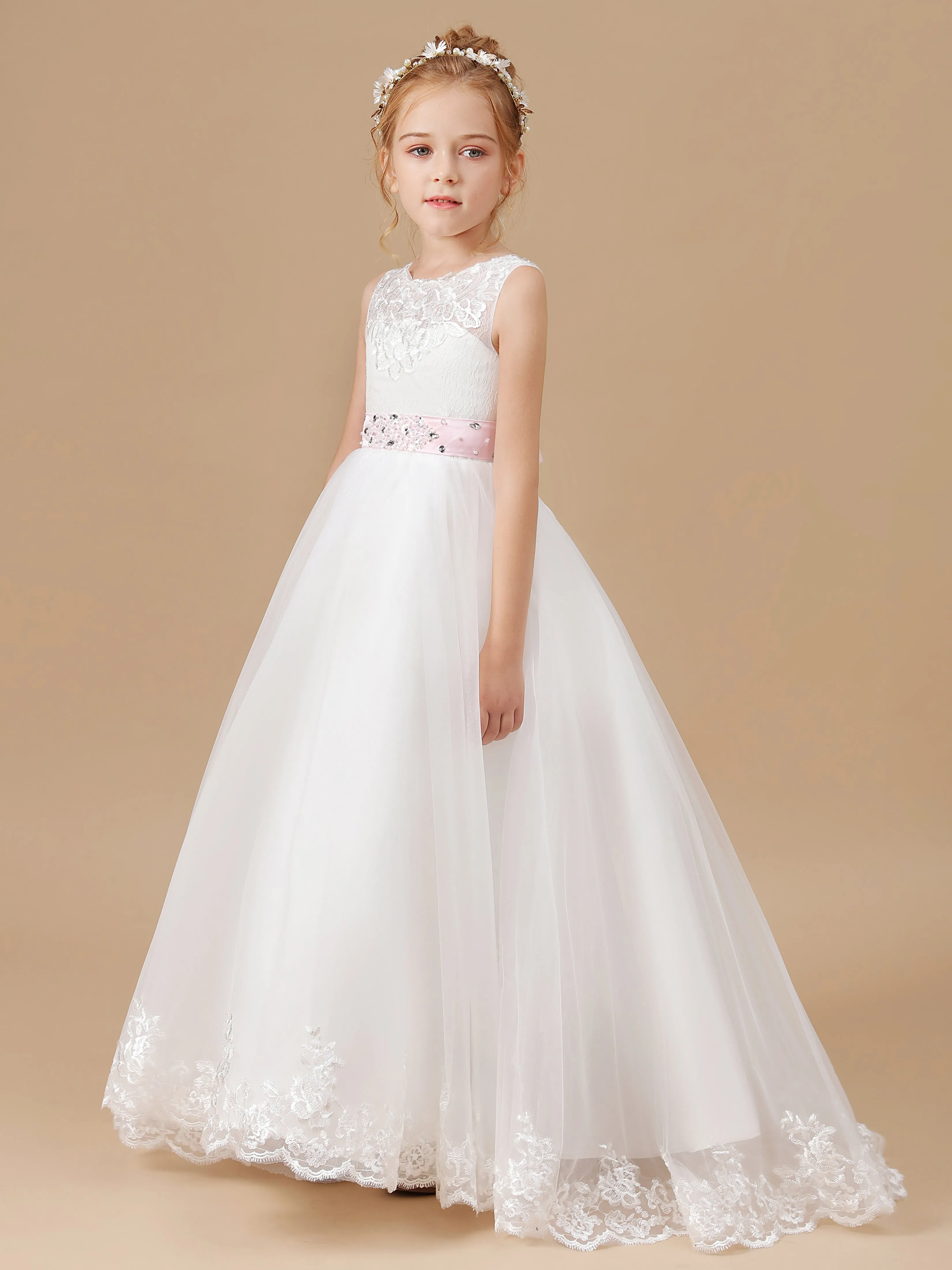 Illusion Dos Ouvert Tulle Robe Fille à Lacet