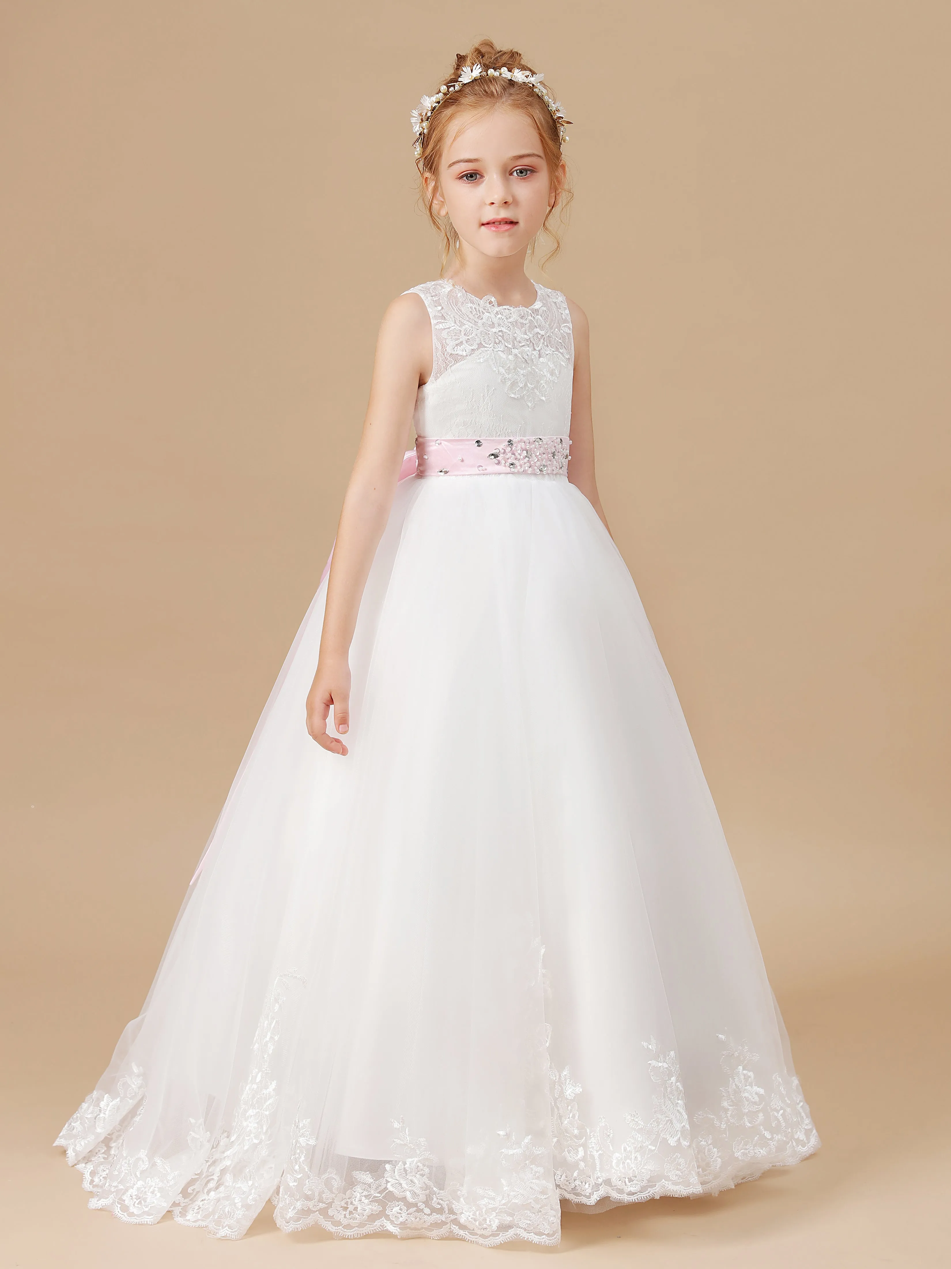 Illusion Dos Ouvert Tulle Robe Fille à Lacet