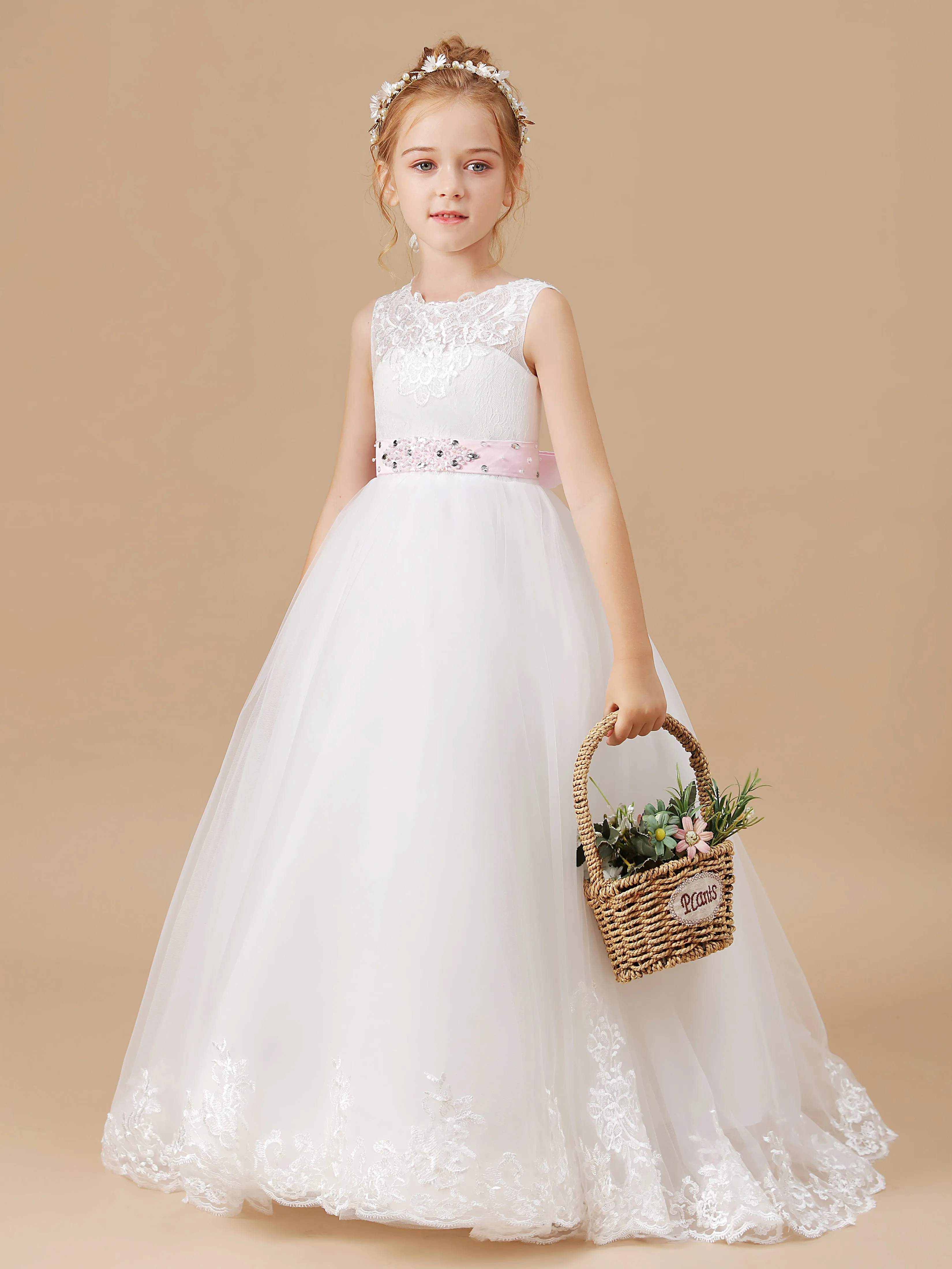 Illusion Dos Ouvert Tulle Robe Fille à Lacet