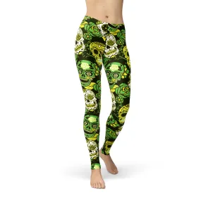 Jean Green Sugar Skulls Leggings