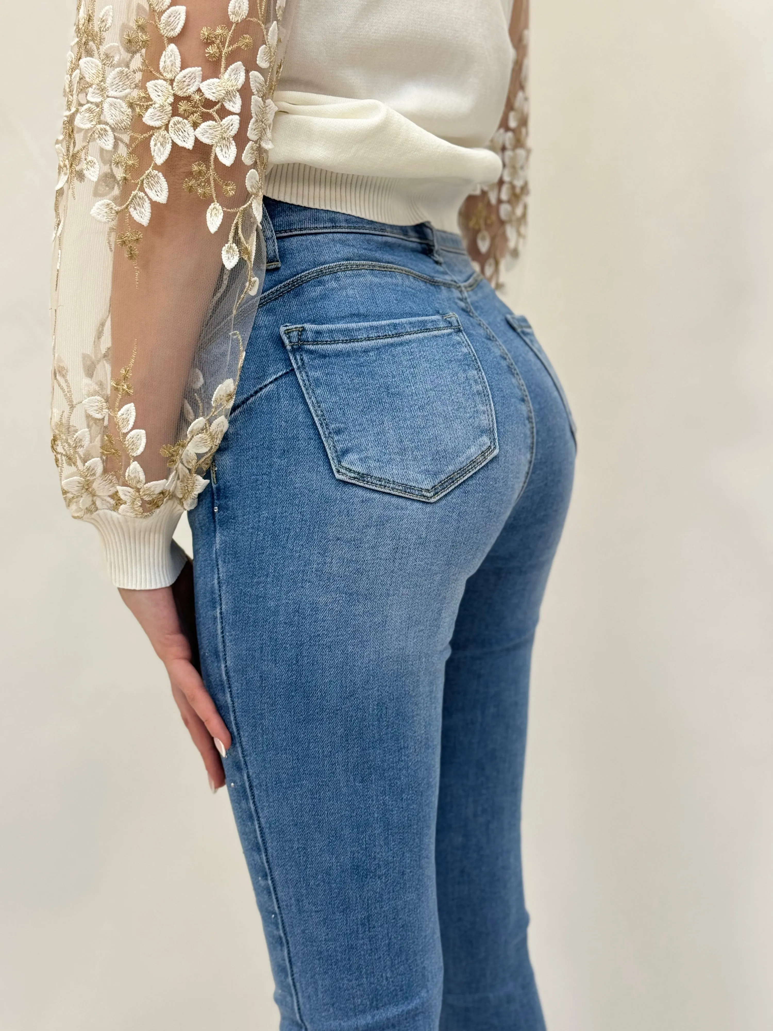 Jeans regular con dettagli brillantini