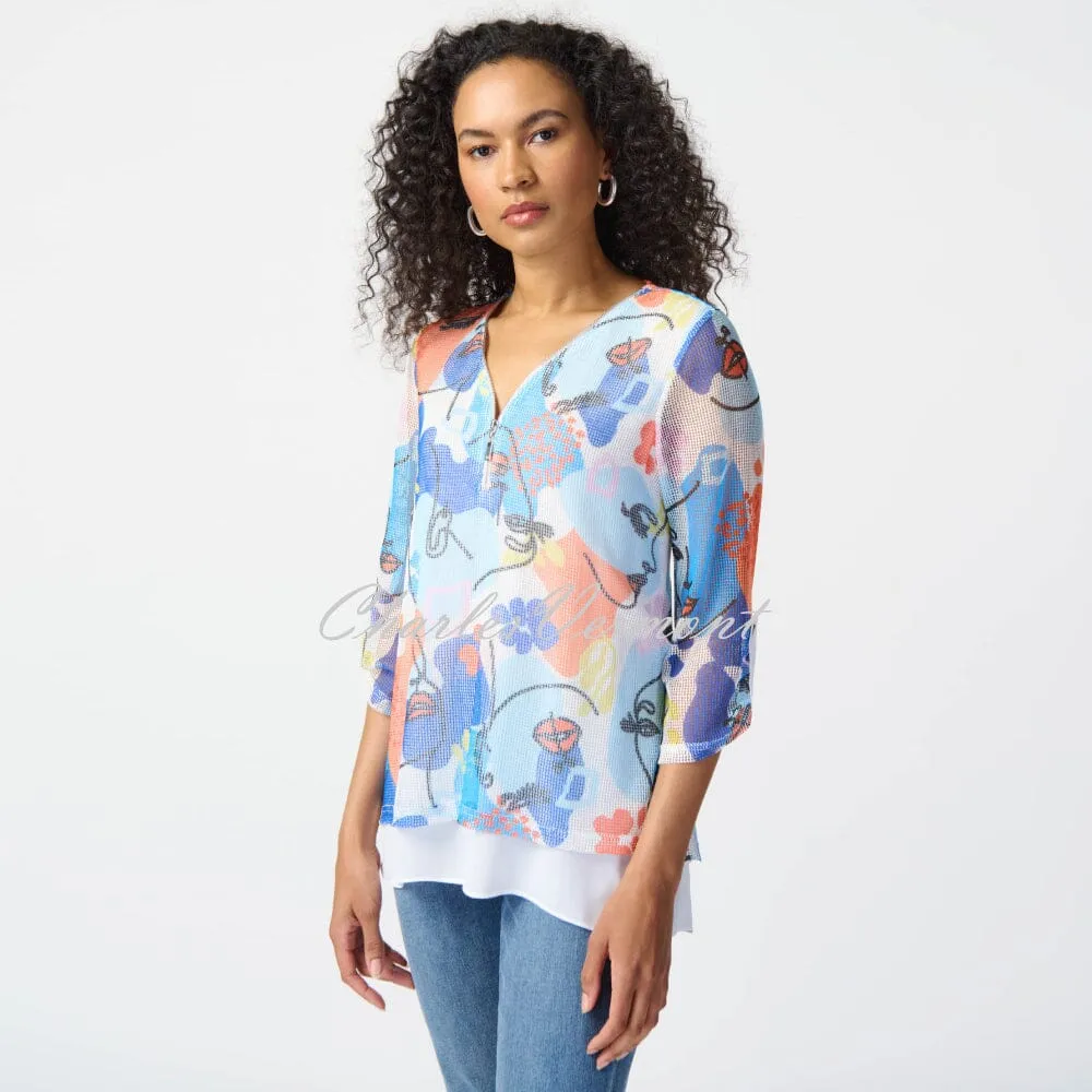 Joseph Ribkoff Face Print Mesh Top - Style 241215