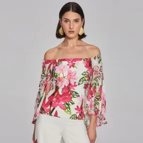 Joseph Ribkoff Floral Print Off-The-Shoulder Top - Style 241780