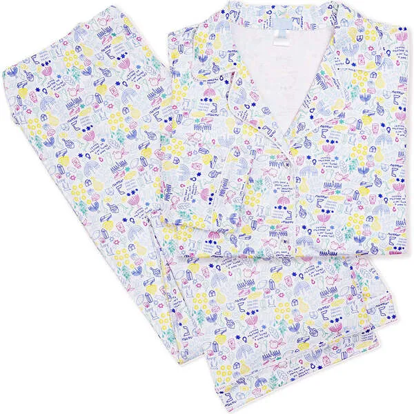 Joy Street Kids Hanukkah Women's Button Front Long Pajama Set, Multi