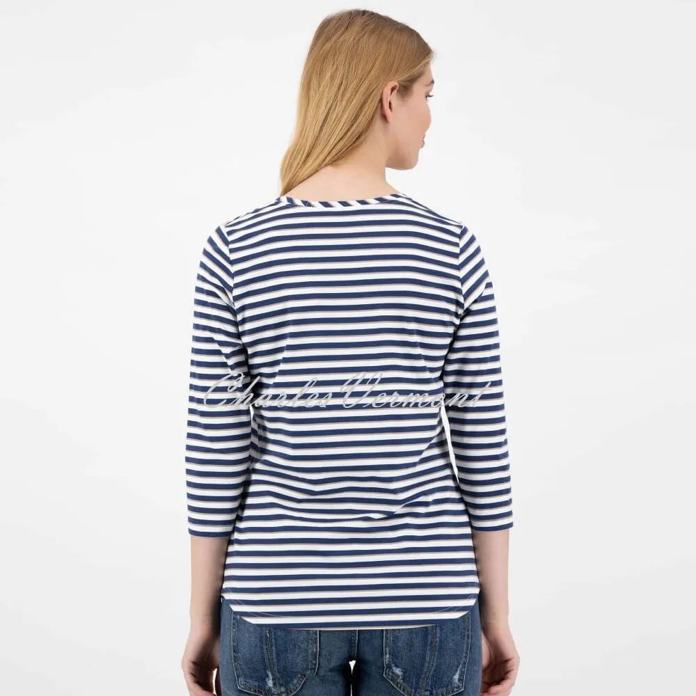 Just White Jersey Stretch Stripped Top - Style J2243