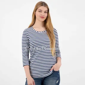 Just White Jersey Stretch Stripped Top - Style J2243