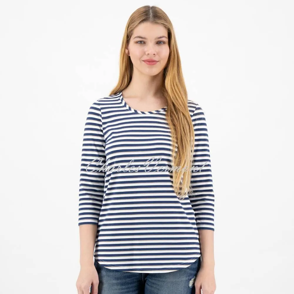 Just White Jersey Stretch Stripped Top - Style J2243