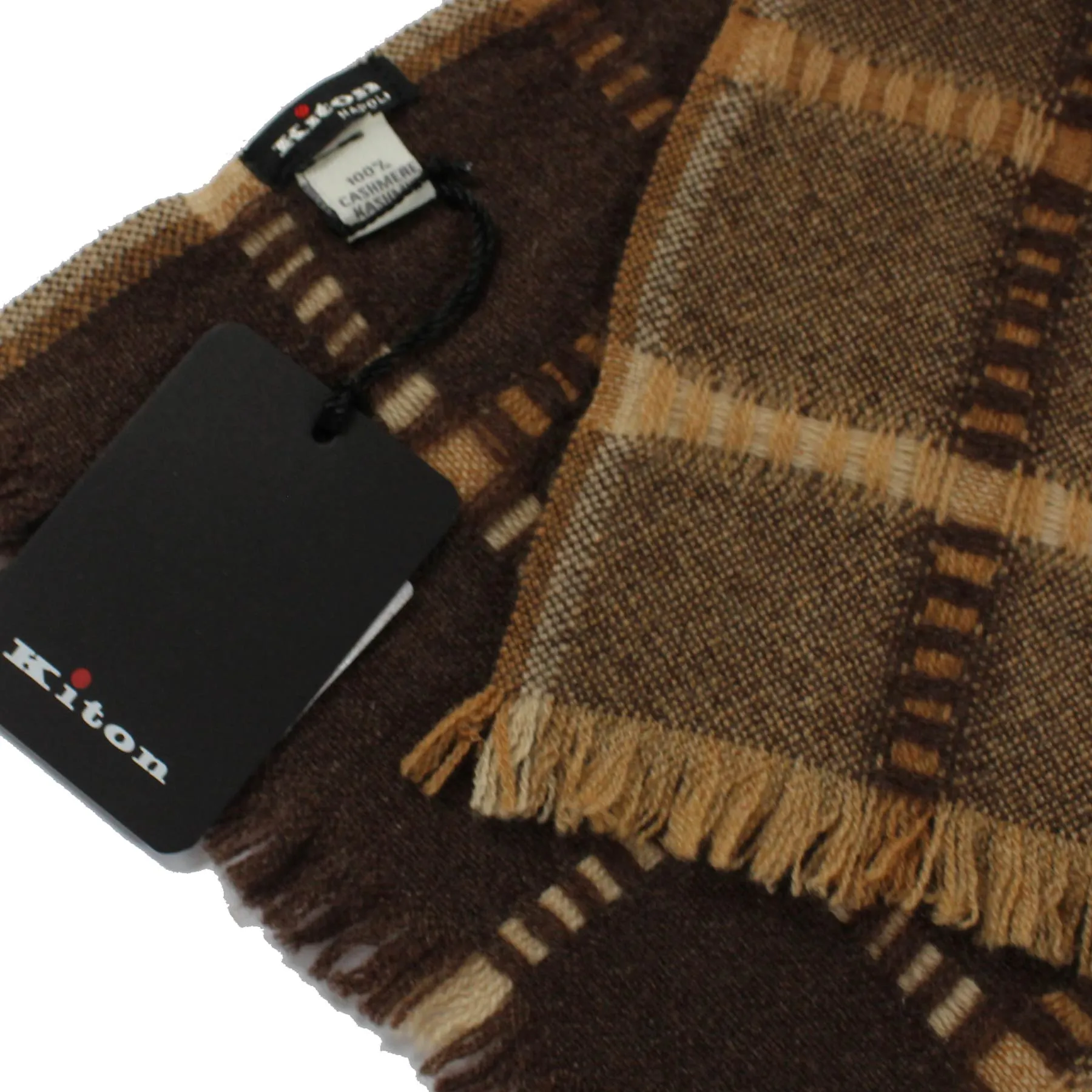 Kiton Cashmere Scarf Brown Cream SALE