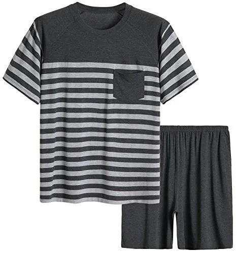 LATUZA MEN'S SUMMER MODAL SLEEPWEAR STRIPED DESIGN CASUAL PAJAMA SET S GRAY C