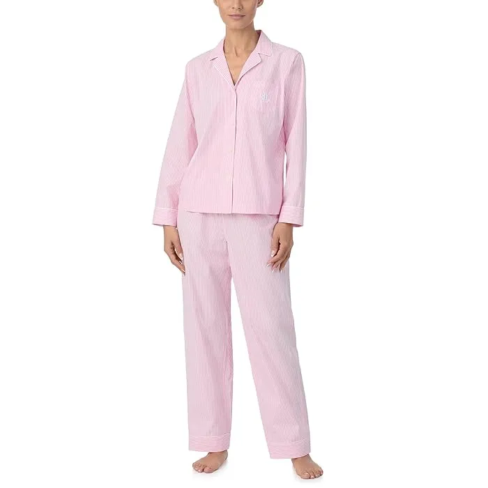 LAUREN Ralph Lauren Lauren Ralph Lauren 100% Cotton Long Slevee Notch Collar Pajama Set