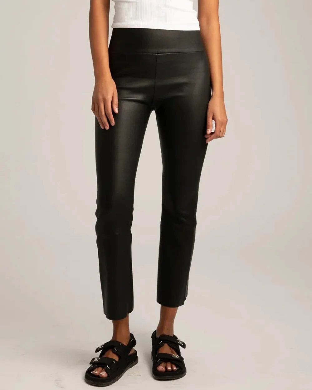 Leather Crop Flare Legging in Black