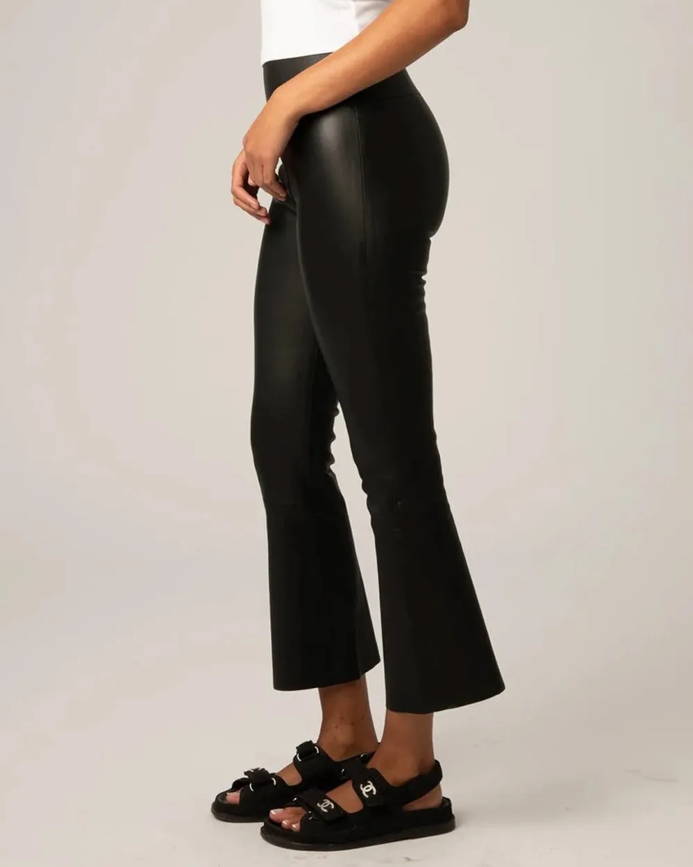 Leather Crop Flare Legging in Black