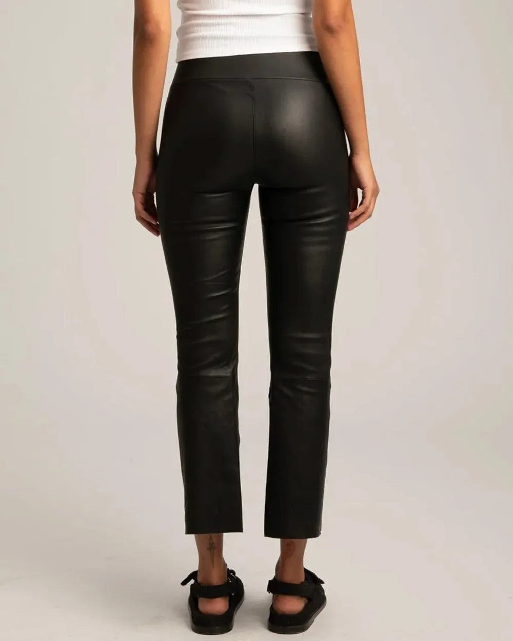 Leather Crop Flare Legging in Black