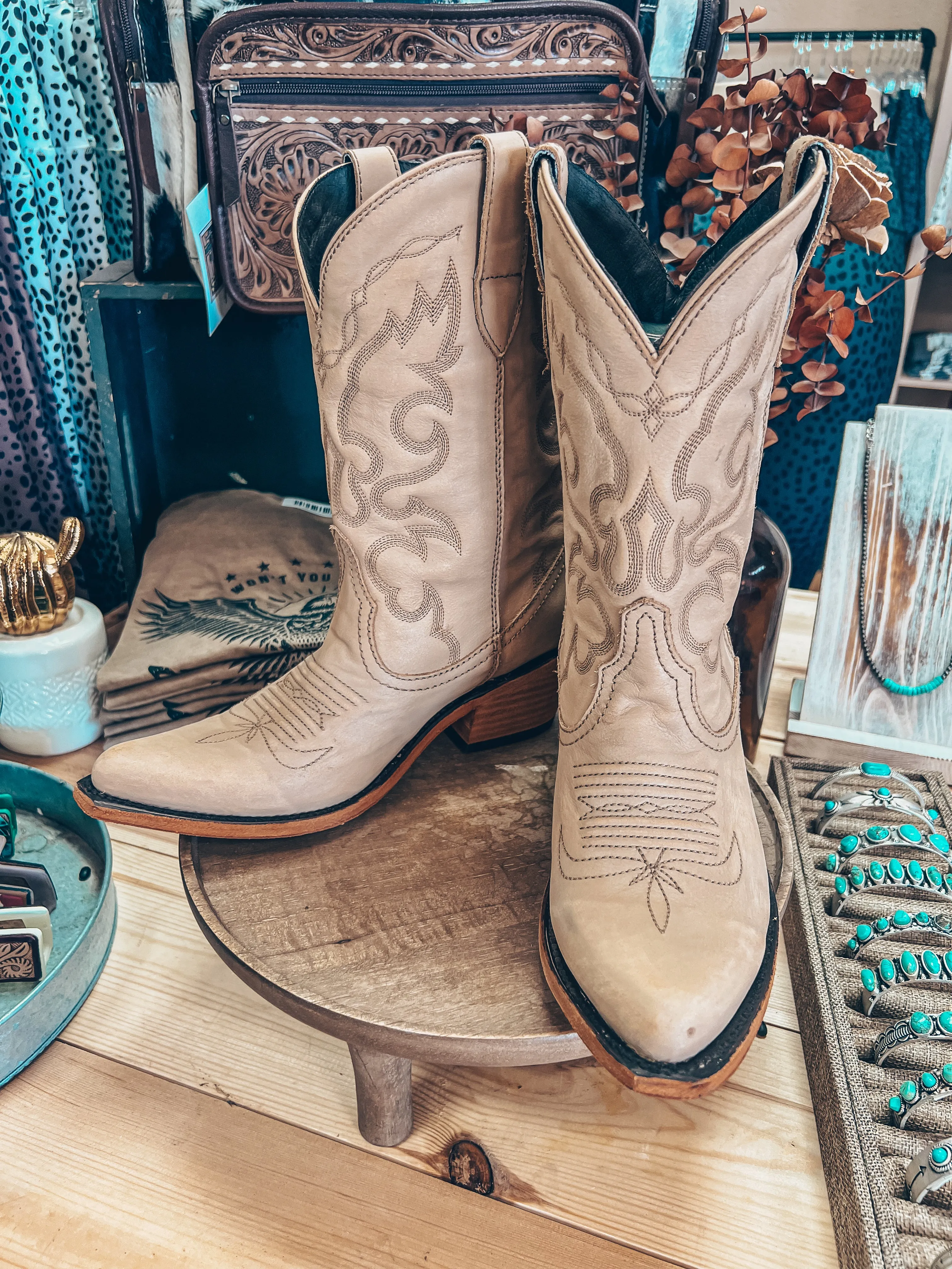 Liberty Black Sienna Cowboy Boots (Vintage Beige)