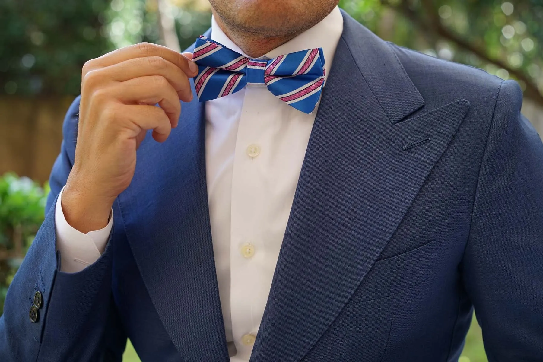 Light Blue Bow Tie with Pink Stripes