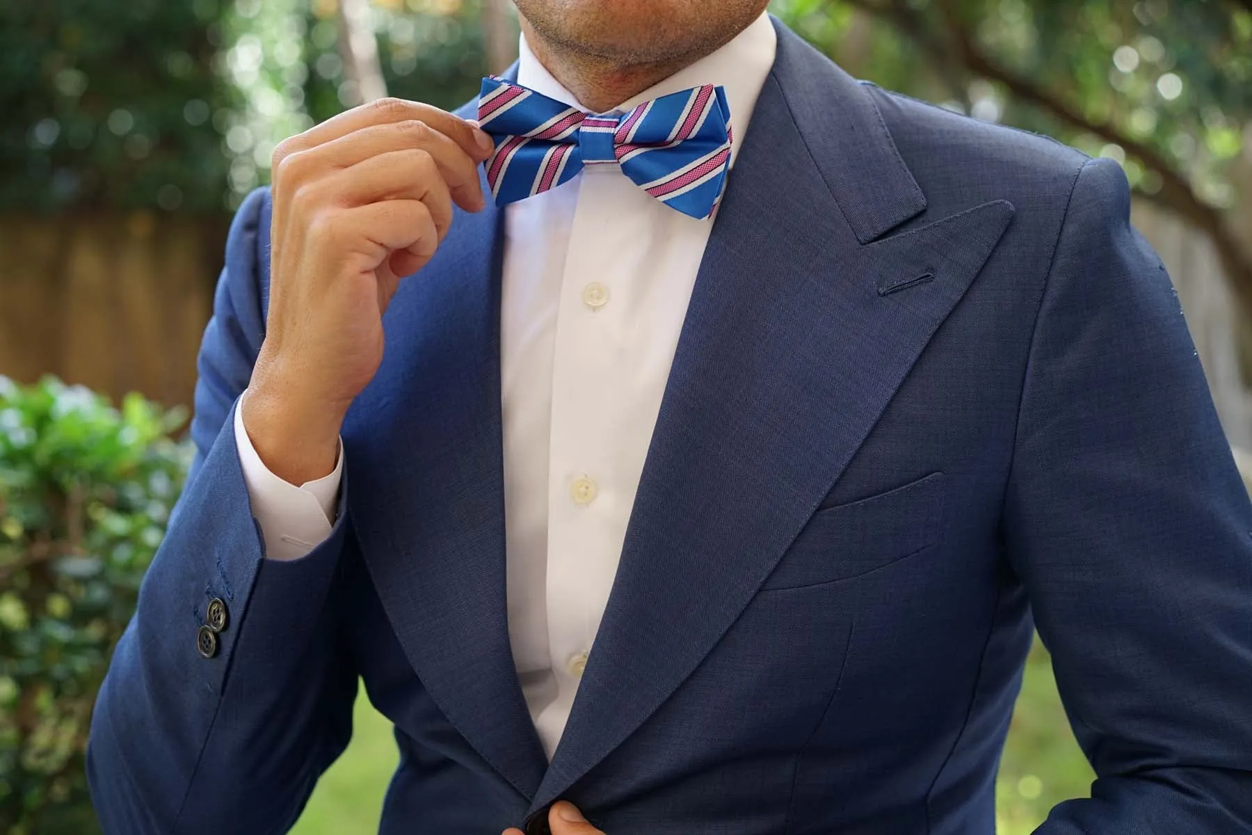 Light Blue Bow Tie with Pink Stripes