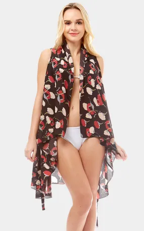 LOF1028 Floral & Leaf Printed Scarf Vest with String