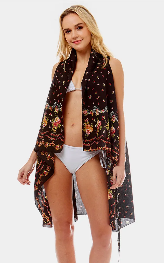 LOF1030 Floral Printed Scarf Vest with String