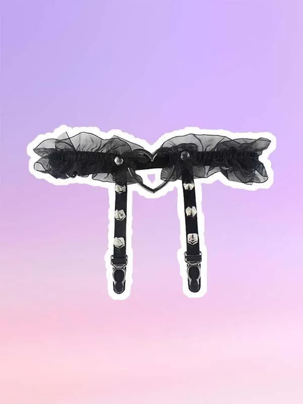 Lolita Frilled Heart Rivets Leg Garter Belt