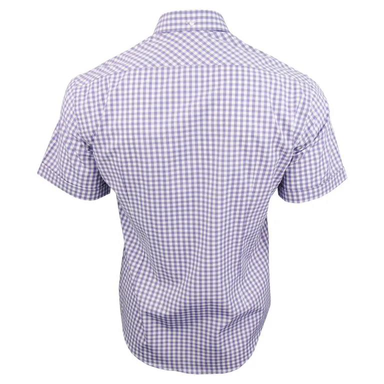 Mens Short Sleeve Gingham Check Shirt Button Down Collar Slim Fit By Xact