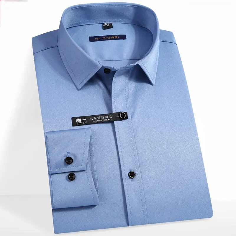 Men's Sky Blue Slim Fit Turn-down Collar Bamboo Fiber Long Sleeve Shirt