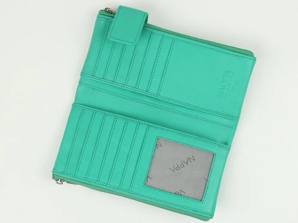 Nappa Charlotte RFID Leather Wallet In Teal Green