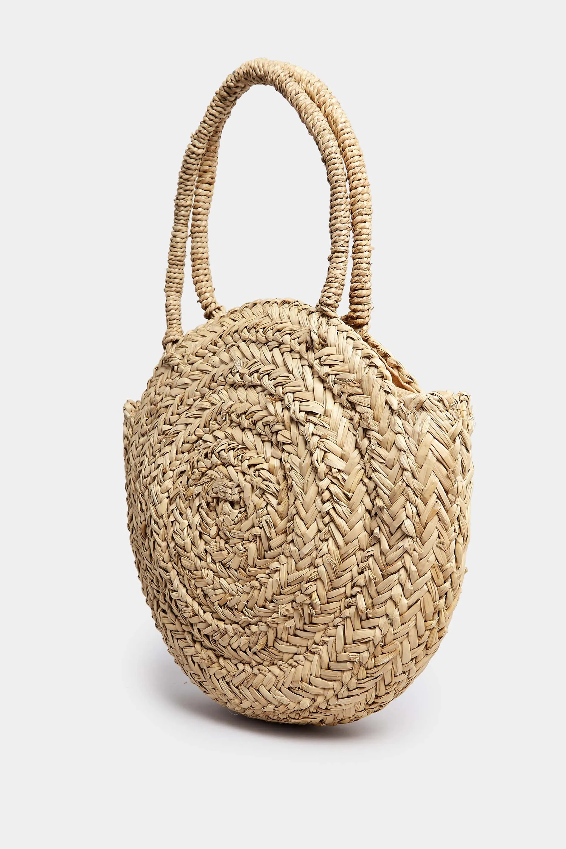 Natural Brown Round Straw Shoulder Bag